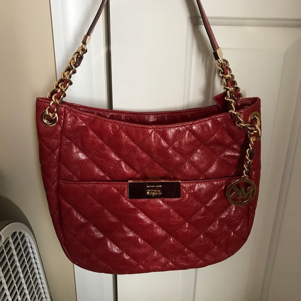 Like-new Michael Kors Red Quilted Leather Handbag